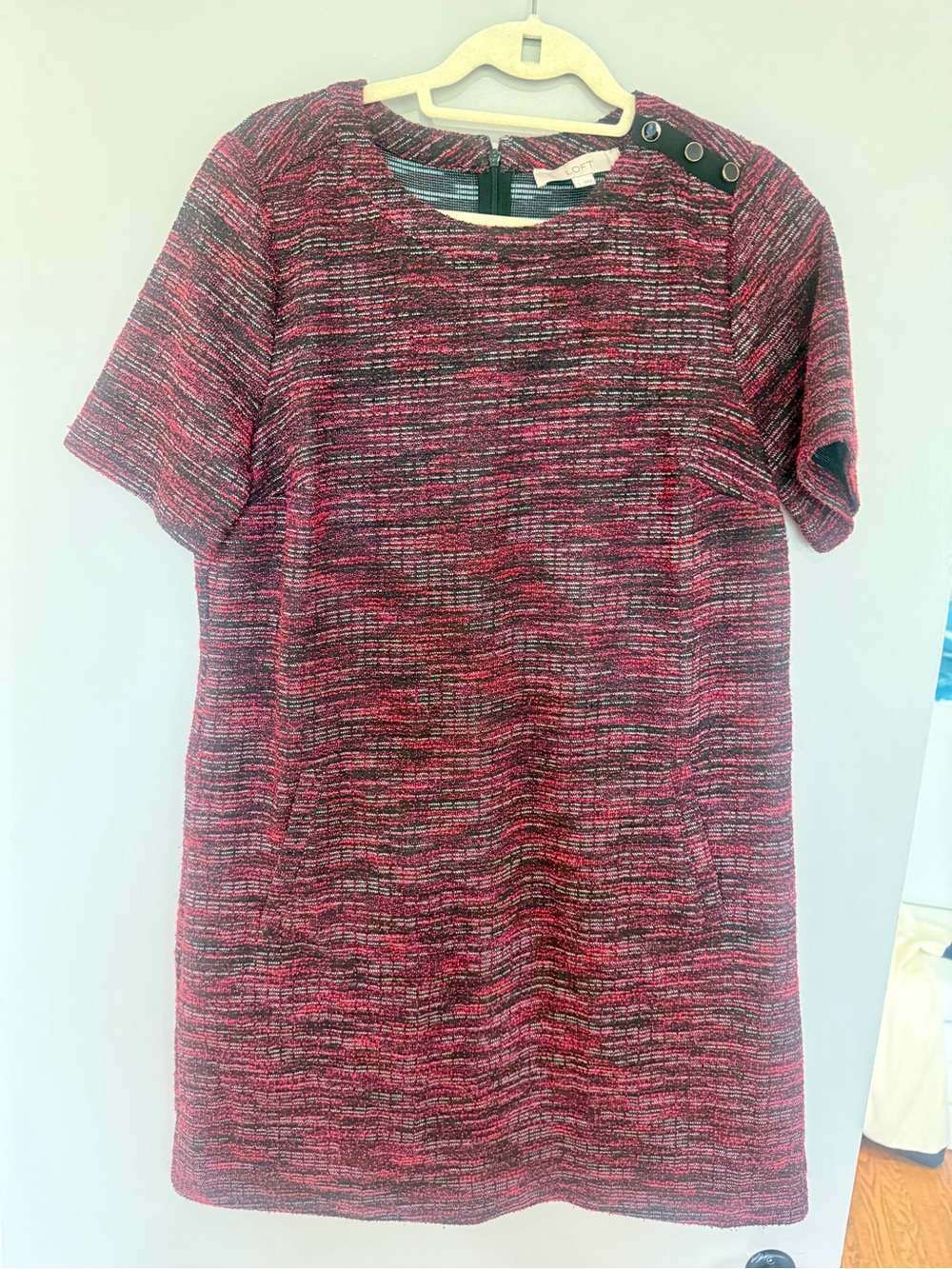 Loft Women’s Short Red Patterned Tweed Shift Dress